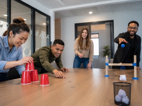 Coworkers taking a quick game break