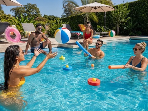 A group playing a swimming pool game