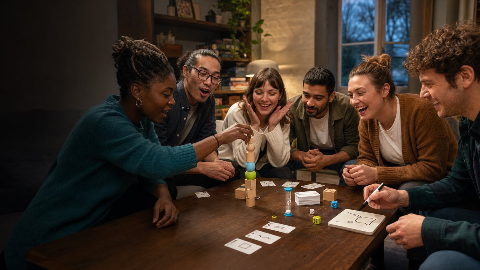 Friends choosing a group game around a table